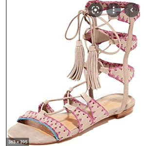 Schutz Willow Light Wood Nude Gladiator Sandals‎ Color Sitched Tie Up Sandal